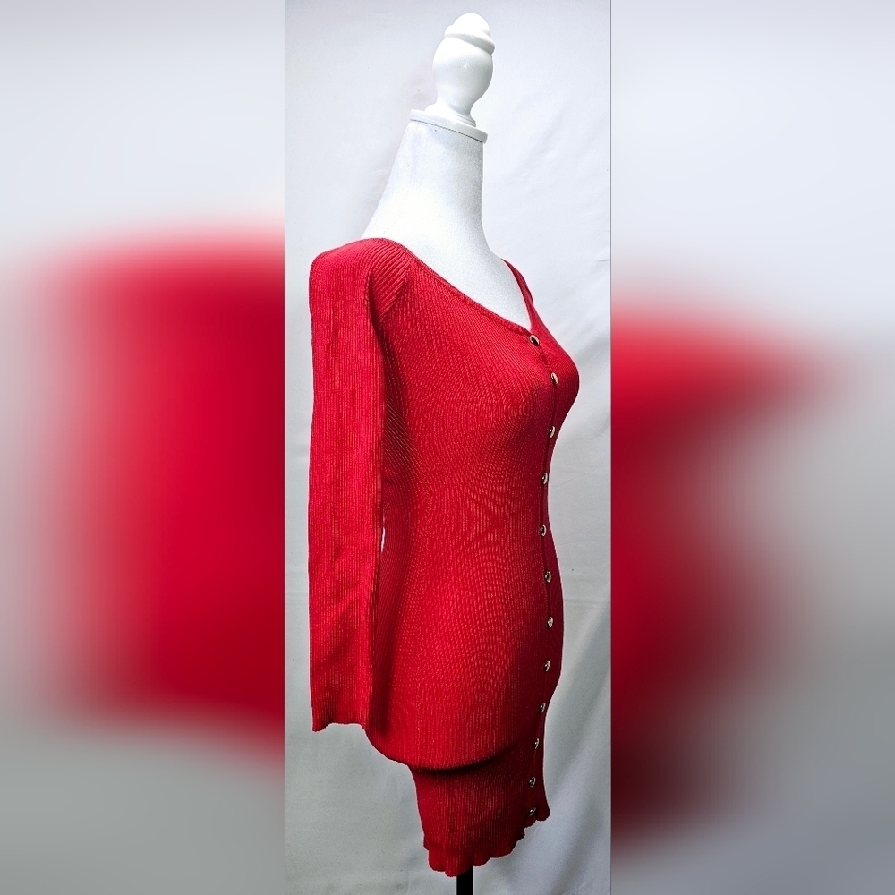 Small Hera Collection Red Ribbed Sweater Dress - Picture 2 of 4